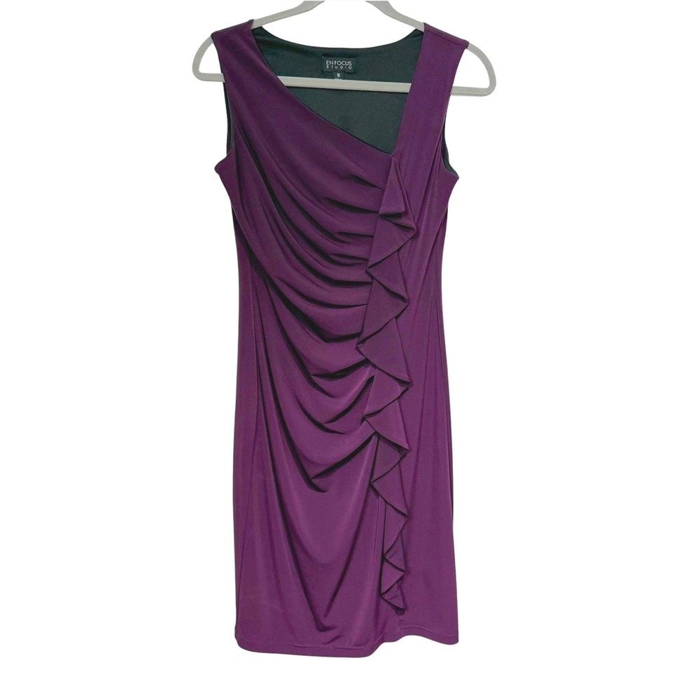 Enfocus Studio Y2K Purple Ruffle Cocktail Dress Ruched Size 10
